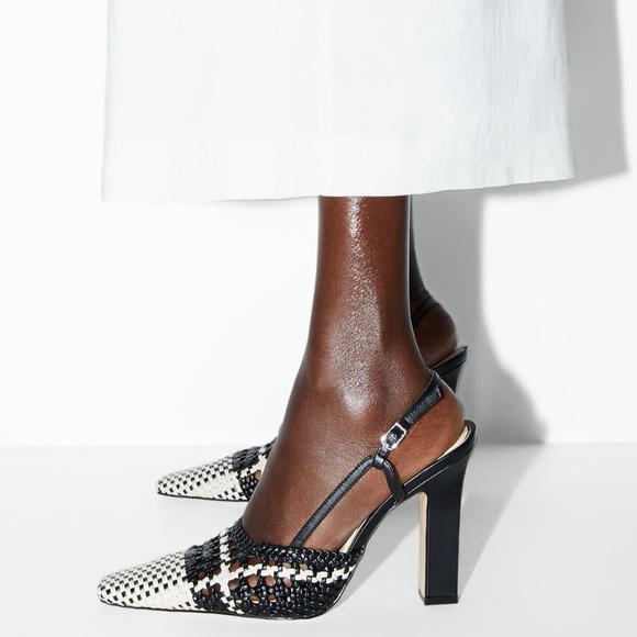 Zara Braided High Square Heel Shoes Houndstooth - Picture 2 of 8